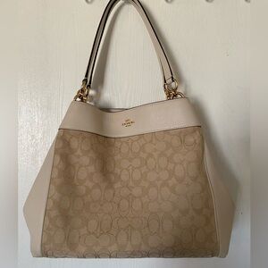 Coach Cream and Tan Signature Shoulder Bag